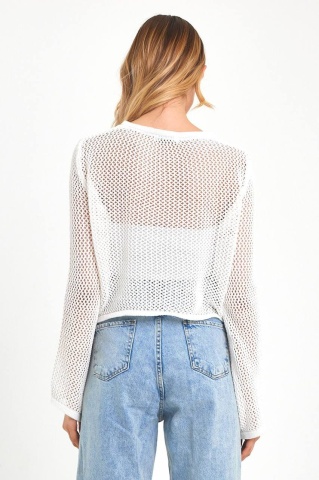 Bluza din tricot tip plasa, , Alb - Img 4