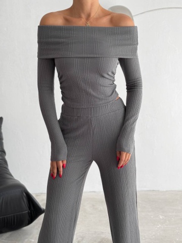 Compleu format din bluza si pantaloni Daisy, Gri - Img 1