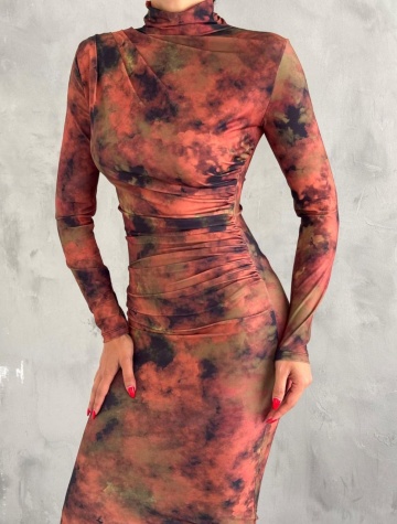 Rochie midi pe corp cu imprimeu Viva, Orange engros - Img 2