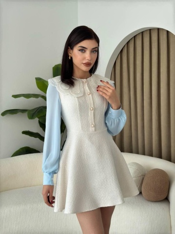 Rochie mini evazata cu nasturi Bella, Alb engros - Img 3