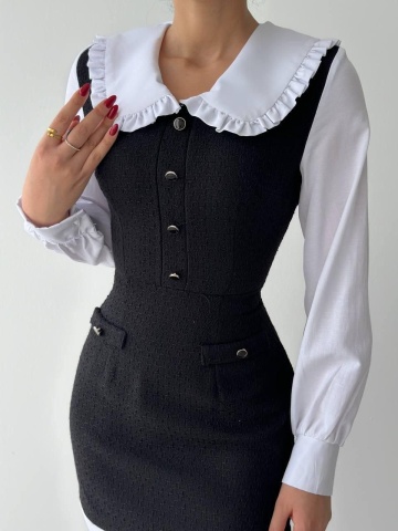 Rochie minipe corp cu nasturi Fifi, Negru engros - Img 2