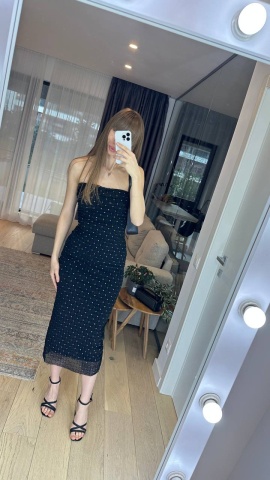 Rochie OneSize pe corp, Umerii goi, Mergele mici sclipitoare, Negru engros - Img 2
