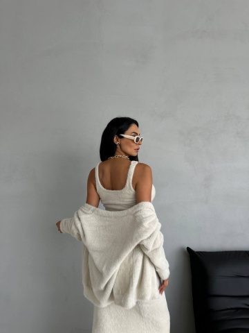 Set fusta lana alpaca, top și cardigan Daisy, Crem - Img 2