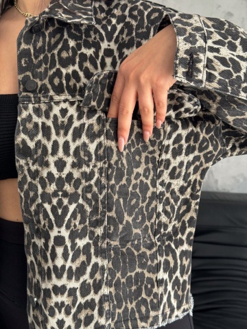 Geaca cu buzunare si nasturi, Leopard Print - Img 6