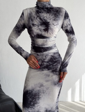Rochie midi pe corp cu imprimeu Viva, Alb-Negru engros - Img 2