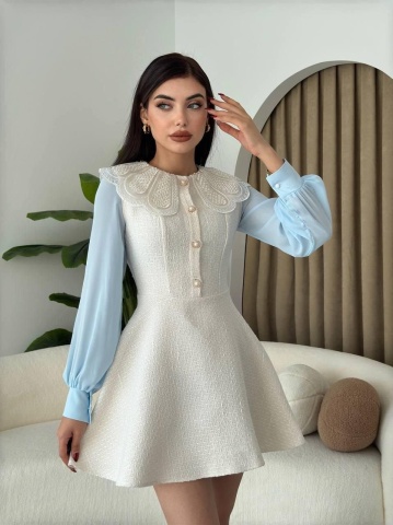 Rochie mini evazata cu nasturi Bella, Alb engros - Img 1