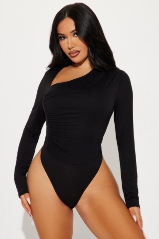 Body elegant, Cu decolteu, Mineci lungi, , Negru - Img 2