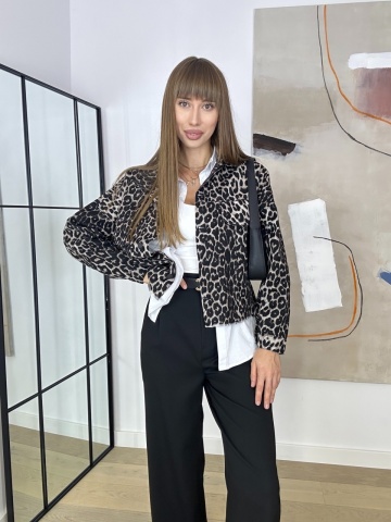 Geaca cu buzunare si nasturi, Leopard Print - Img 7