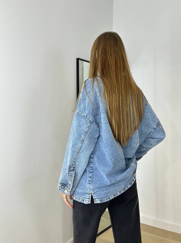 Geaca din denim in stil oversize, Albastru - Img 8