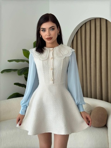 Rochie mini evazata cu nasturi Bella, Alb engros - Img 4
