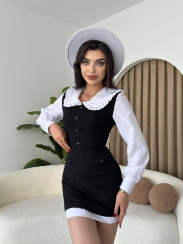 Rochie minipe corp cu nasturi Fifi, Negru engros - Img 4