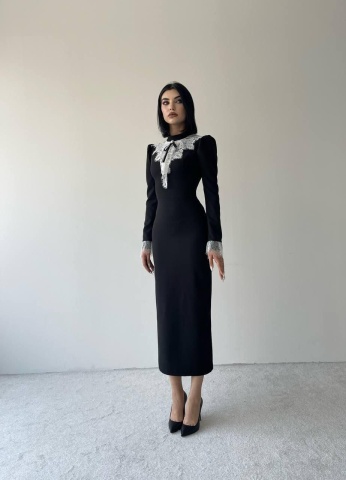Rochie pe corp cu un guler si maneci elegante Sofia, Negru engros - Img 3