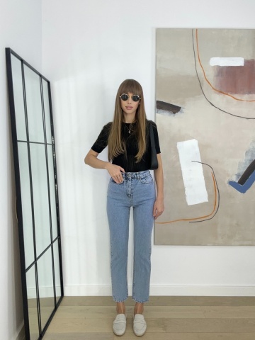 Blugi mom fit pe corp, Albastru deschis - Img 1