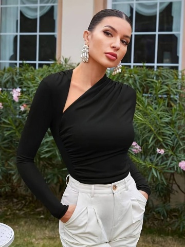 Body elegant, Cu decolteu, Mineci lungi, , Negru - Img 6