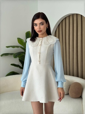 Rochie mini evazata cu nasturi Bella, Alb engros - Img 2