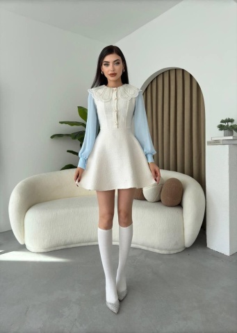 Rochie mini evazata cu nasturi Bella, Alb engros - Img 5