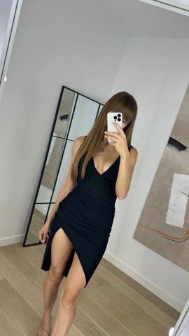 Rochie Mini cu decolteu, Picior dezgolit, Negru - Img 2
