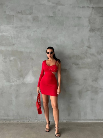 Rochie part dress Mila, Rosu - Img 3