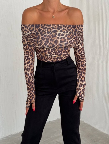 Tricou cu poliamida si maneca lunga Woof, Leopard Print - Img 2