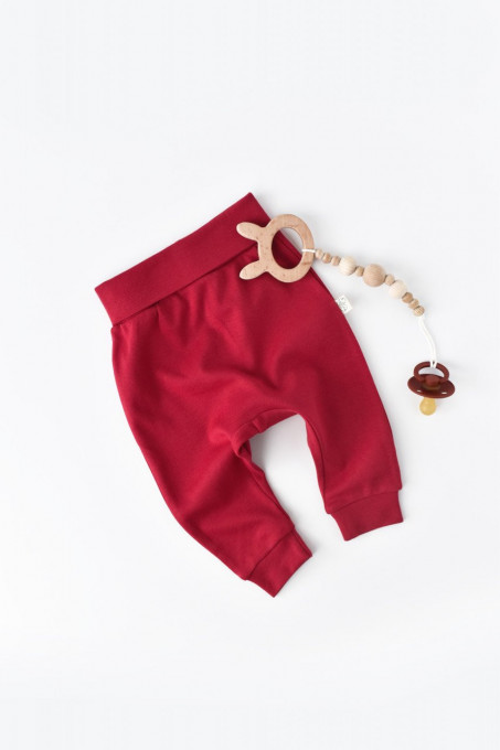 Pantaloni Bebe Unisex din bumbac organic Rosu BabyCosy (Marime: 6-9 luni)