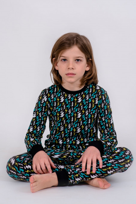 Pijama baieti Brumy-Kids B017, negru imprimat, 134 cm, 9 ani