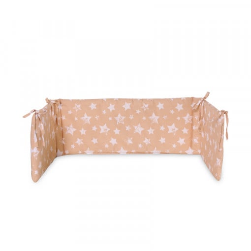 Protectie laterala pat, 140x27 cm, bumbac ranforce, Little Stars Beige