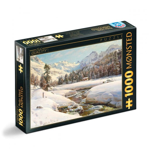 Puzzle Peder Mørk Mønsted - Puzzle adulți 1000 piese - Winter Landscape in Switzerland Near Engadin