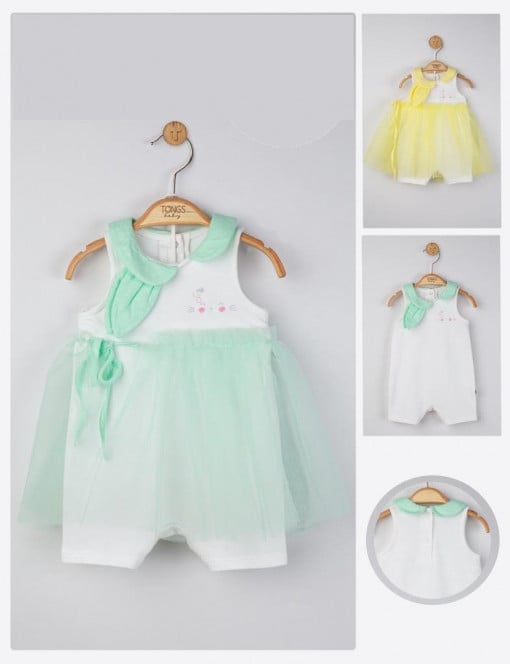 Salopeta de vara pentru bebelusi cu tulle, Tongs baby (Culoare: Verde, Marime: 6-9 luni)