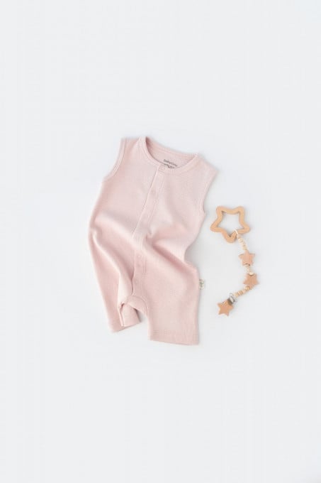 Salopeta fara maneci si pantaloni scurti - 100% bumbac organic - Roz, BabyCosy (Marime: 9-12 luni)