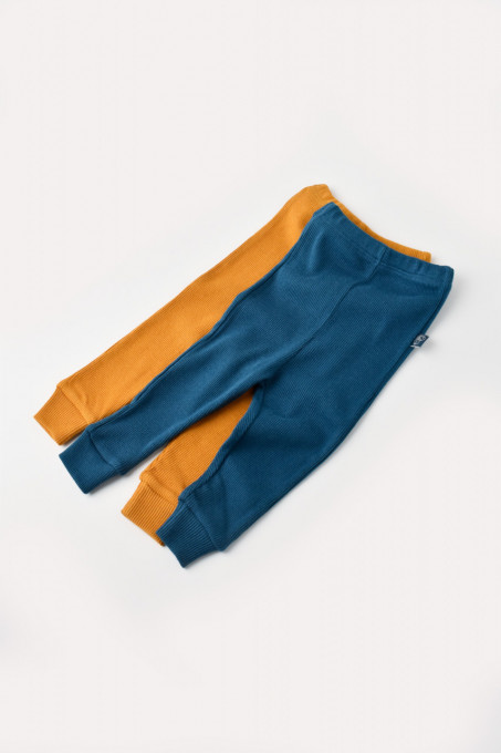 Set 2 pantaloni bebe unisex din bumbac organic si modal - Bleumarin/Sofran, BabyCosy (Marime: 6-9 luni)