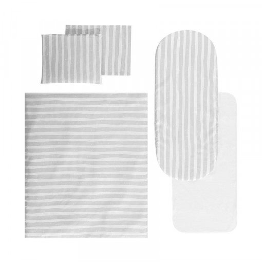 Set lenjerie pentru carucior, cu protectie impermeabila, 6 piese, Grey Striped