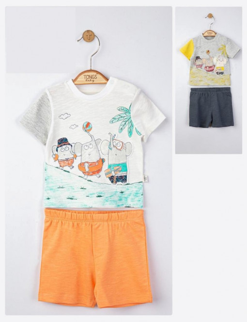 Set tricou de vara cu pantalonasi pentru bebelusi Swim, Tongs baby (Culoare: Somon, Marime: 9-12 luni)