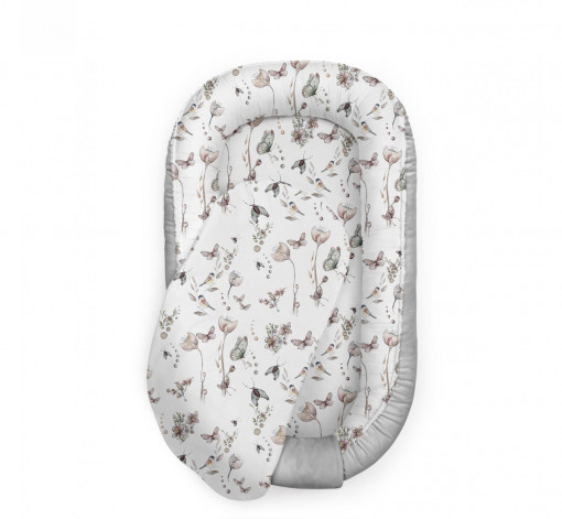 Suport de dormit Babynest Premium Bumbac si Catifea Nature Soft Grey by BabySteps, 70x35 cm