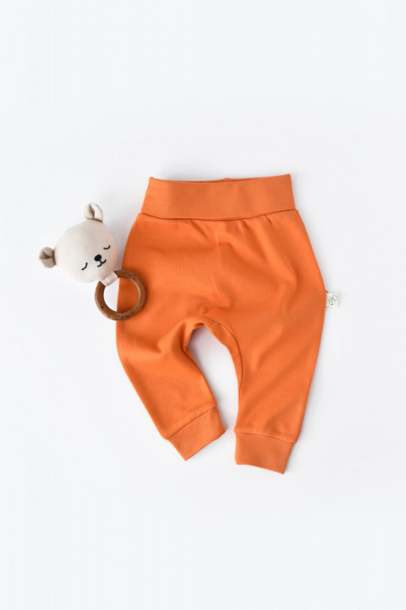 Pantaloni Bebe Unisex din bumbac organic Portocaliu BabyCosy (Marime: 9-12 luni)