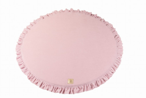 Saltea rotunda pentru joaca din spuma, Catifea Roz cu volanas, diametru 100 cm