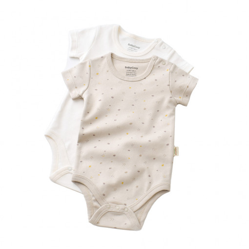 Set 2 body-uri bebe unisex -100% bumbac organic - Crem cu buline, BabyCosy (Marime: 12-18 Luni)