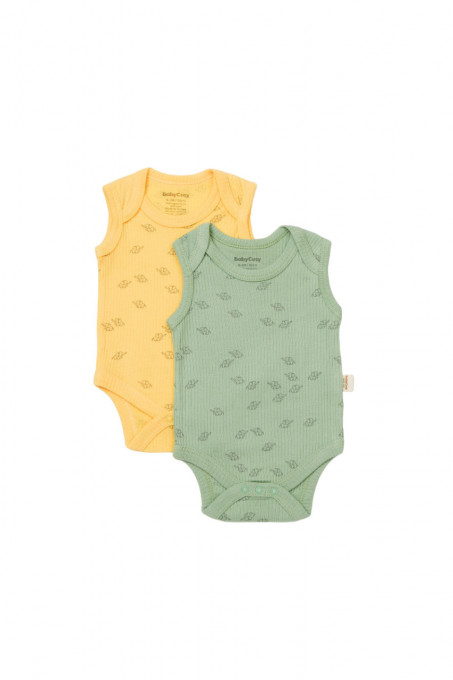 Set 2 body-uri fara maneci Printed, BabyCosy, 50% modal+50% bumbac, Lamaie/Verde (Marime: 3-6 Luni)