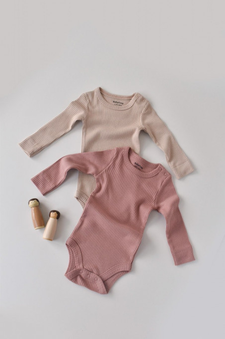 Set de 2 body-uri cu maneca lunga din bumbac organic si modal - Roz/Blush BabyCosy (Marime: 9-12 luni)