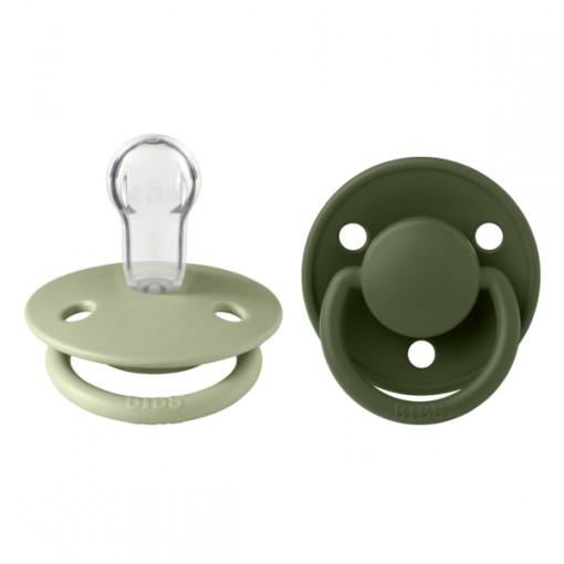 BIBS - Set 2 suzete De Lux Silicon, tetina rotunda, marime universala-Sage/Hunter Green