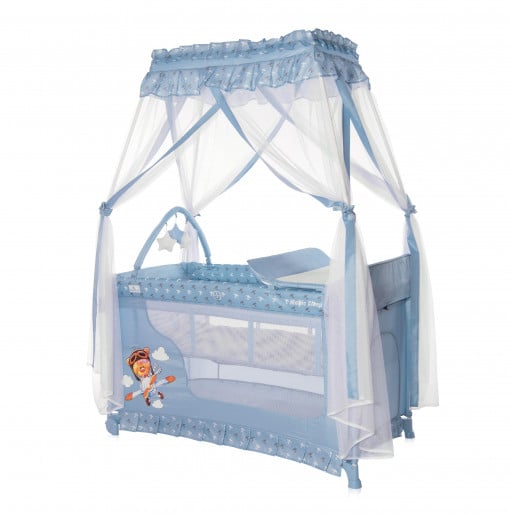 Patut pliabil stil baldachin Magic Sleep, cu accesorii, Blue Adventure