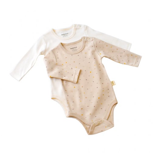 Set 2 body-uri cu maneca lunga bebe unisex -100% bumbac organic - Crem cu buline, BabyCosy (Marime: 18-24 Luni)