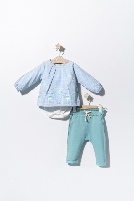 Set bluzita de vara cu pantalonasi pentru bebelusi Cats, Tongs baby (Culoare: Roz, Marime: 9-12 luni)
