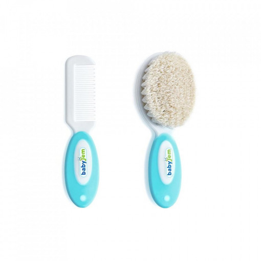 Set pieptan si perie din peri naturali BabyJem (Culoare: Gri)