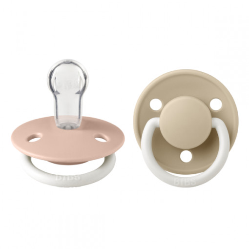 BIBS - Set 2 suzete Fosforescente De Lux GLOW Silicon, tetina rotunda, marime universala