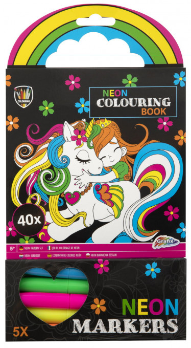 Carte de colorat cu carioci neon - Unicorn