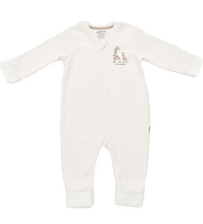 Salopeta cu fermoar Girafa, BabyCosy, 100% bumbac organic, Ecru (Marime: 9-12 luni)