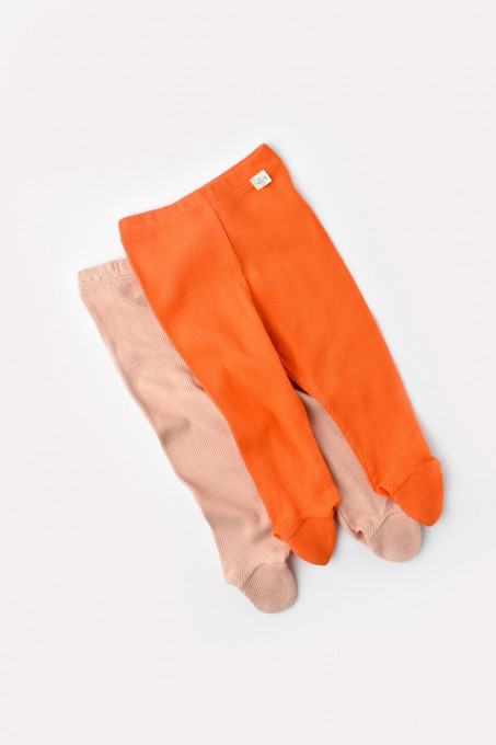 Set 2 pantaloni cu botosei bebe unisex din bumbac organic si modal - Rodie/Piersica, BabyCosy (Marime: 6-9 luni)