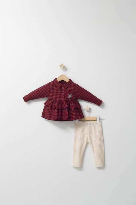 Set cu pantalonasi si camasuta in carouri pentru bebelusi Ballon, Tongs baby (Culoare: Mov, Marime: 9-12 luni)