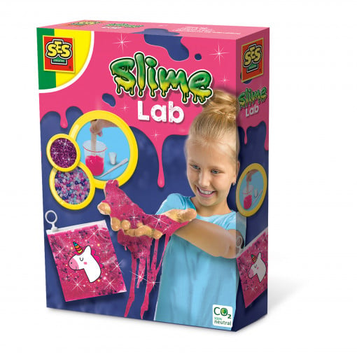 Set de mixat slime roz cu sclipici si margele - Unicorn