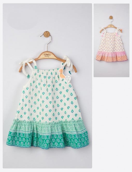 Rochita de vara din muselina pentru fetite Peacock, Tongs baby (Culoare: Verde, Marime: 18-24 Luni)